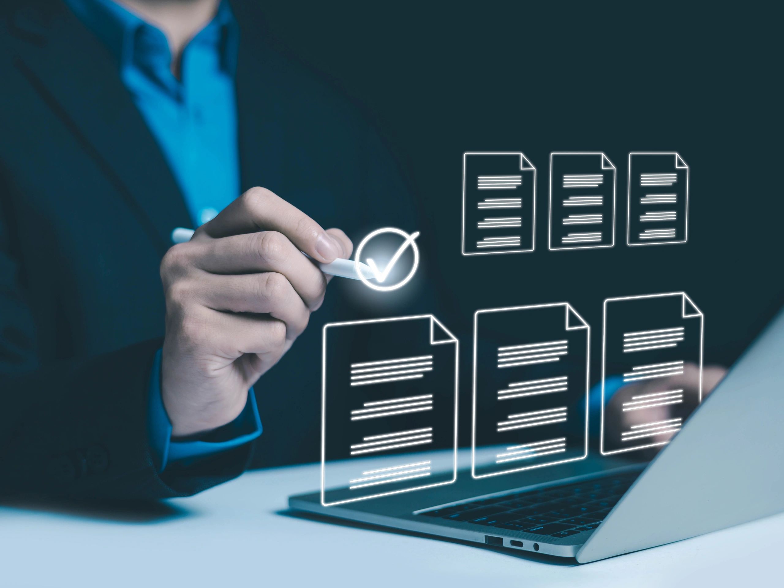 Doctor using a laptop to manage documents securely